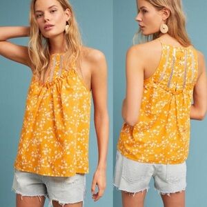 Maeve by Anthropologie Mustard Yellow Floral High Neck Tank Top